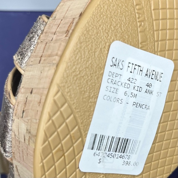 Stuart Weitzman Gold and Tan Wedge Sandals - Picture 6 of 11